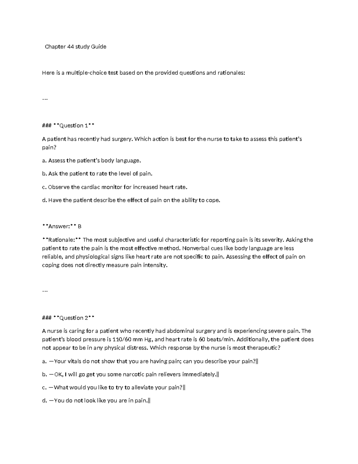 Chapter 44 Study Guide: Pain Management Strategies and Assessments ...