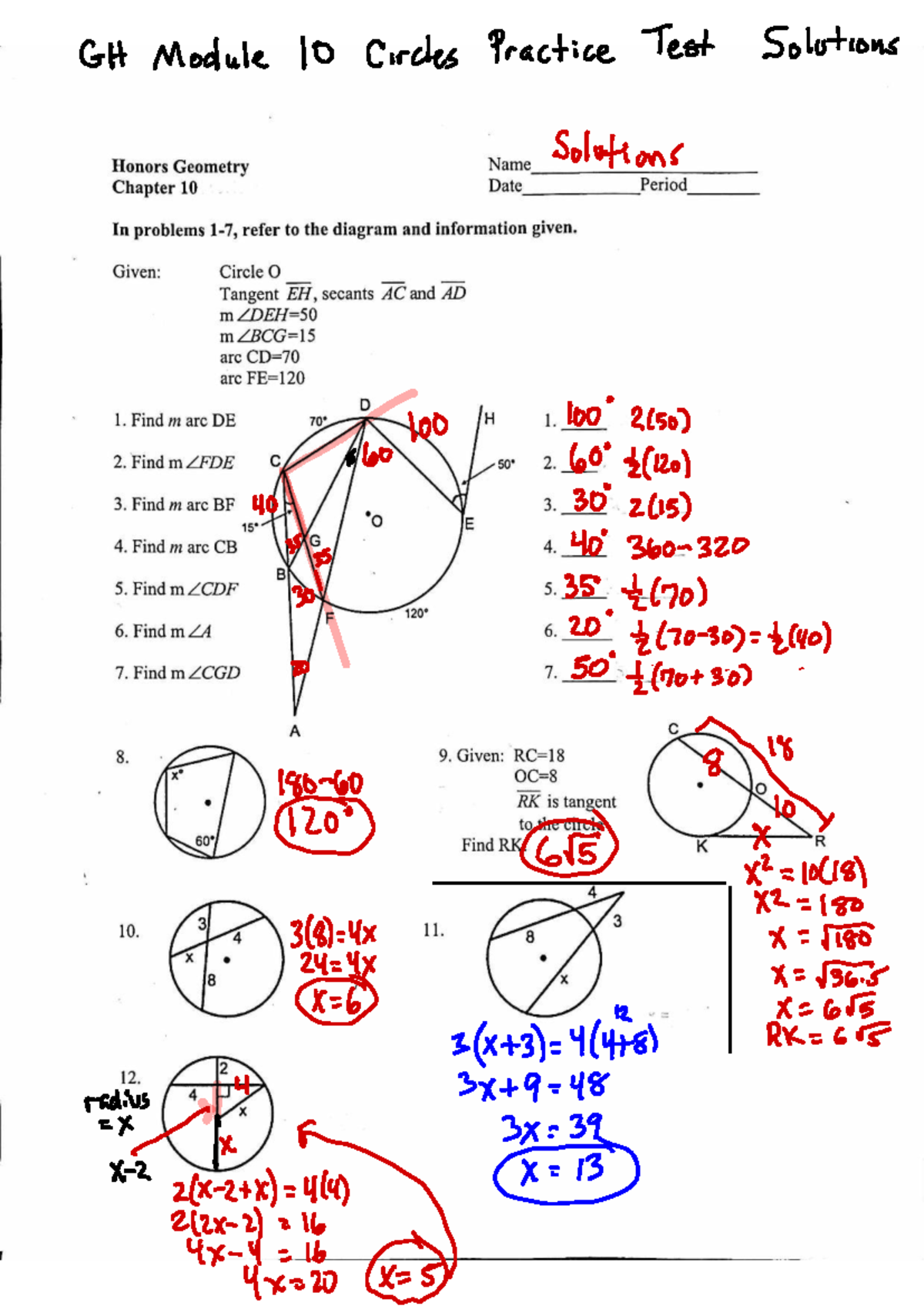 GH Module 10 Practice Test Solutions on Circles - Studocu