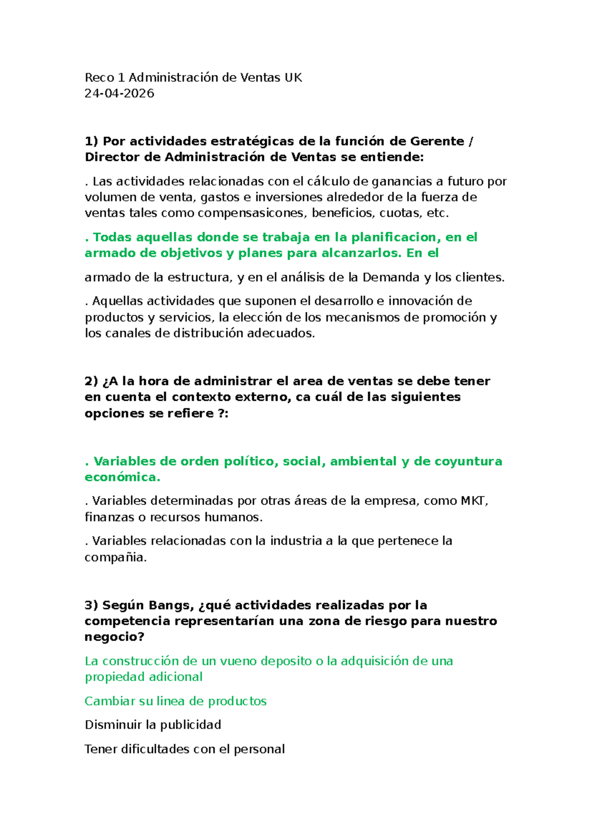 Reco 1° Parcial de Administración de Ventas UK: Estrategias y Análisis ...