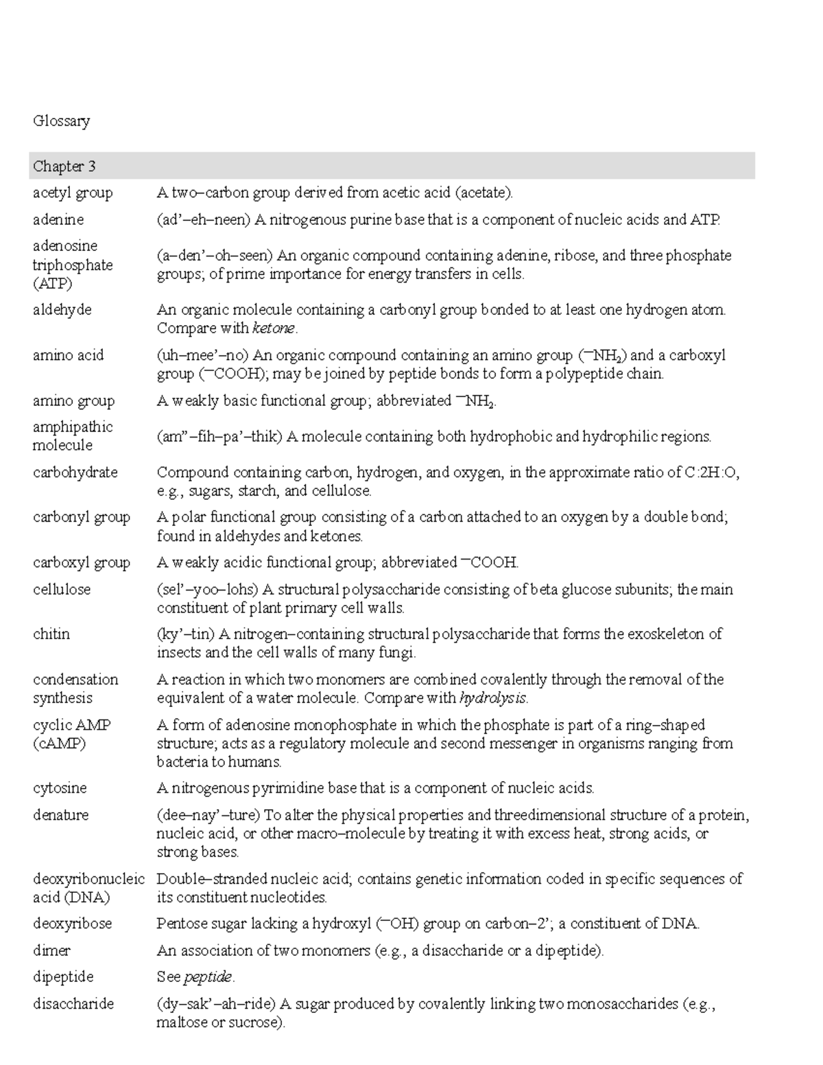 Biochemistry Glossary: Key Terms and Concepts (Chapter 3) - Studocu