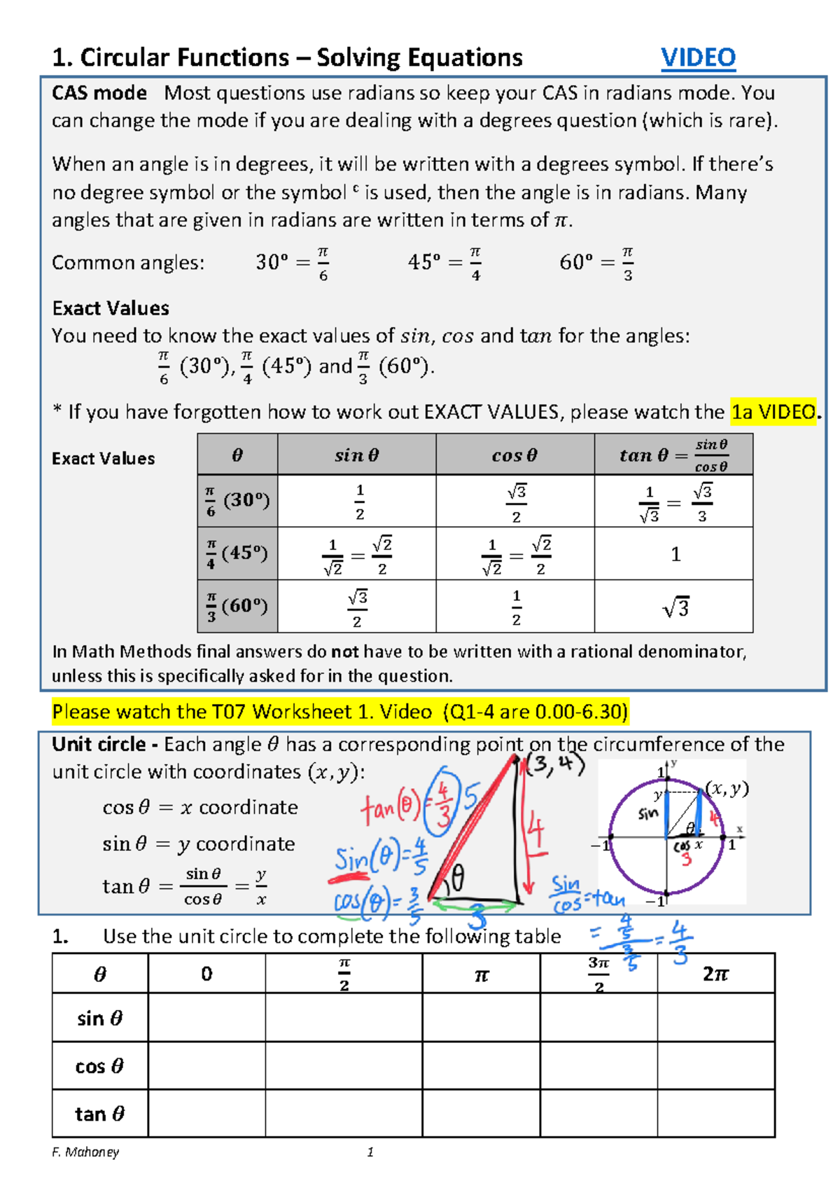1. Circular Functions and Solving Equations - Ex 6A & Ex 6B - Studocu