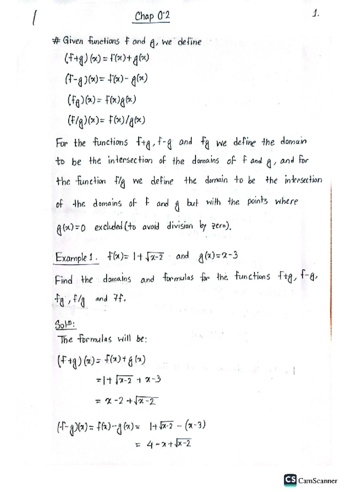 Fund2 0 - Fundamental Calculus (MATH-1151) - Chap 0 1. Given functions ...