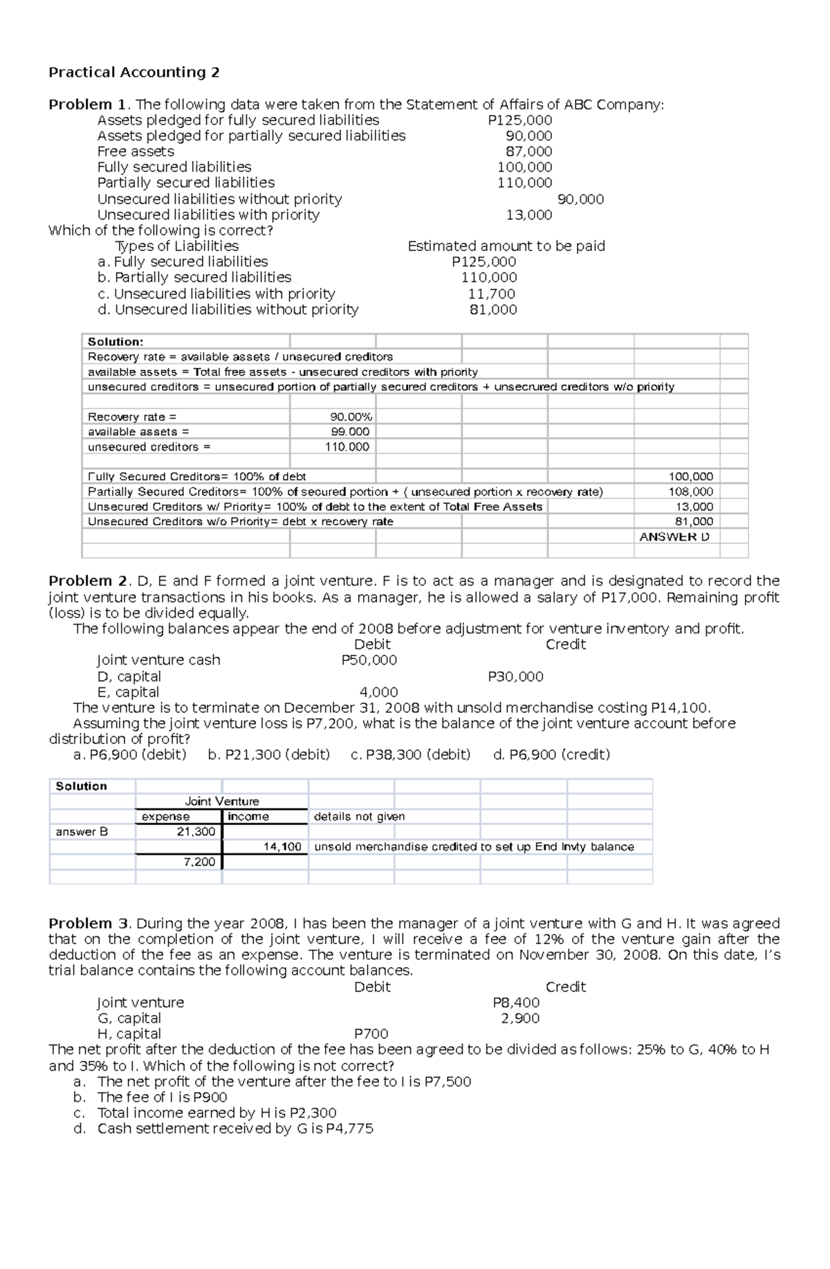 Practical Accounting 2: Problem Set and Solutions for Final Exam - Studocu