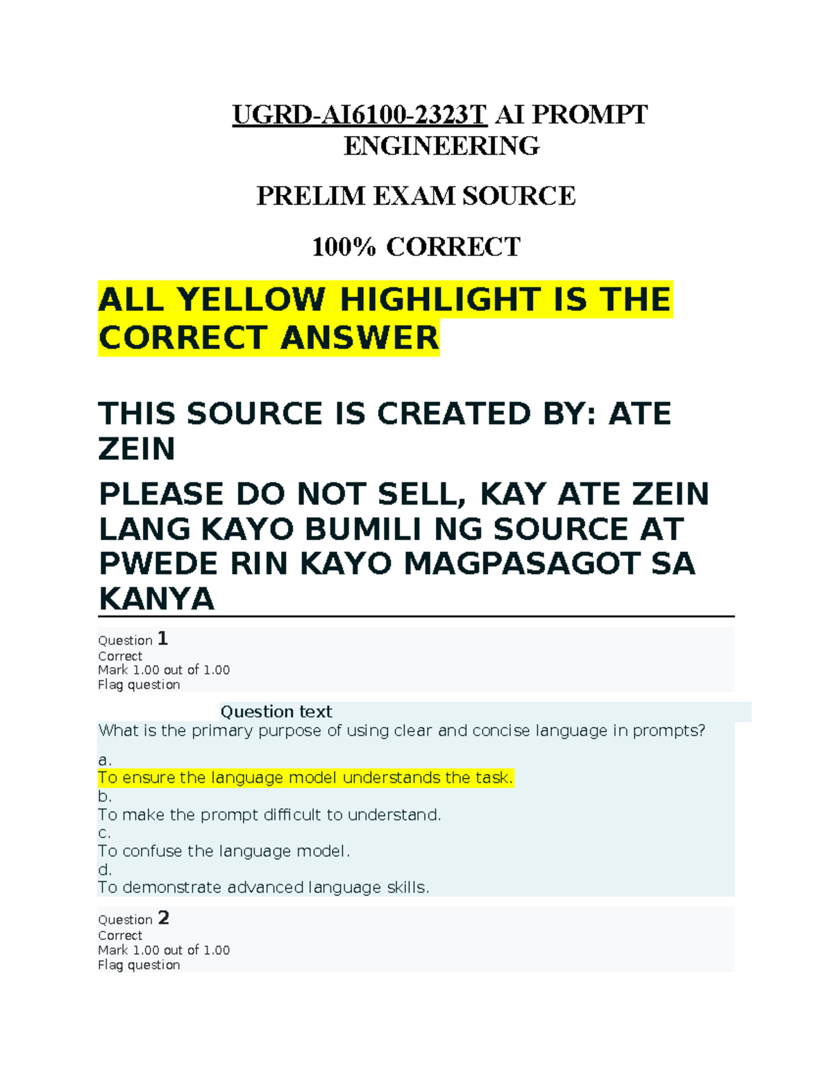 AI PROMPT ENGINEERING PRELIM EXAM STUDY GUIDE - Studocu