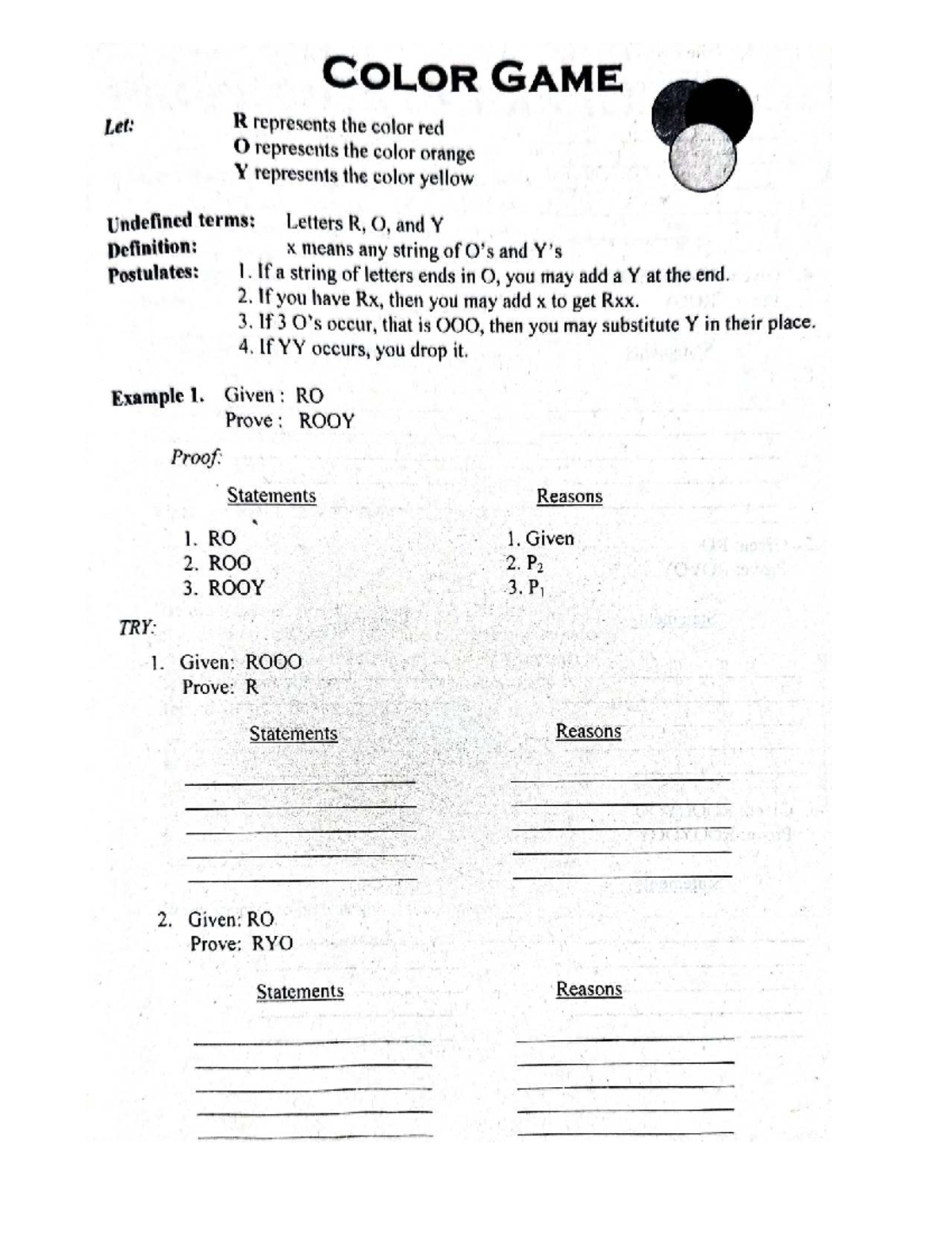 Deductive Reasoning Activity: COLOR GAME Analysis - Studocu
