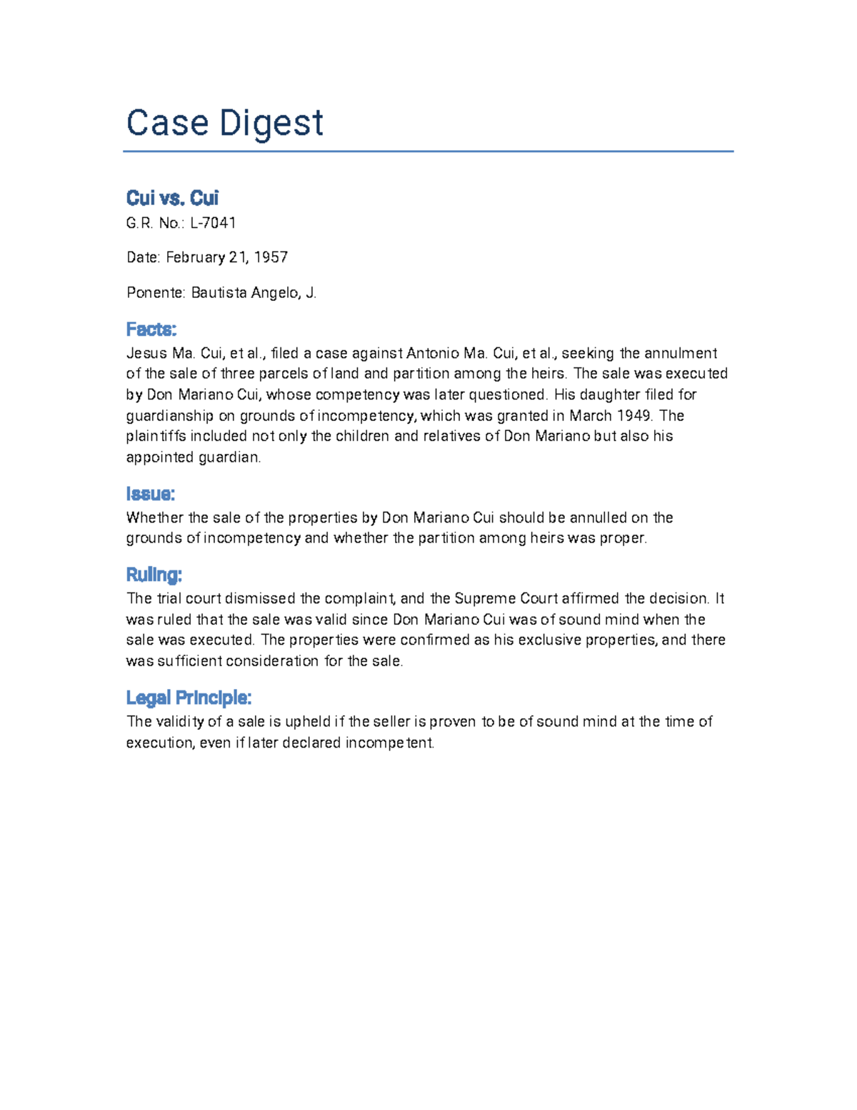 Cui vs. Cui Case Digest & Timeline: February 21, 1957 Summary - Studocu