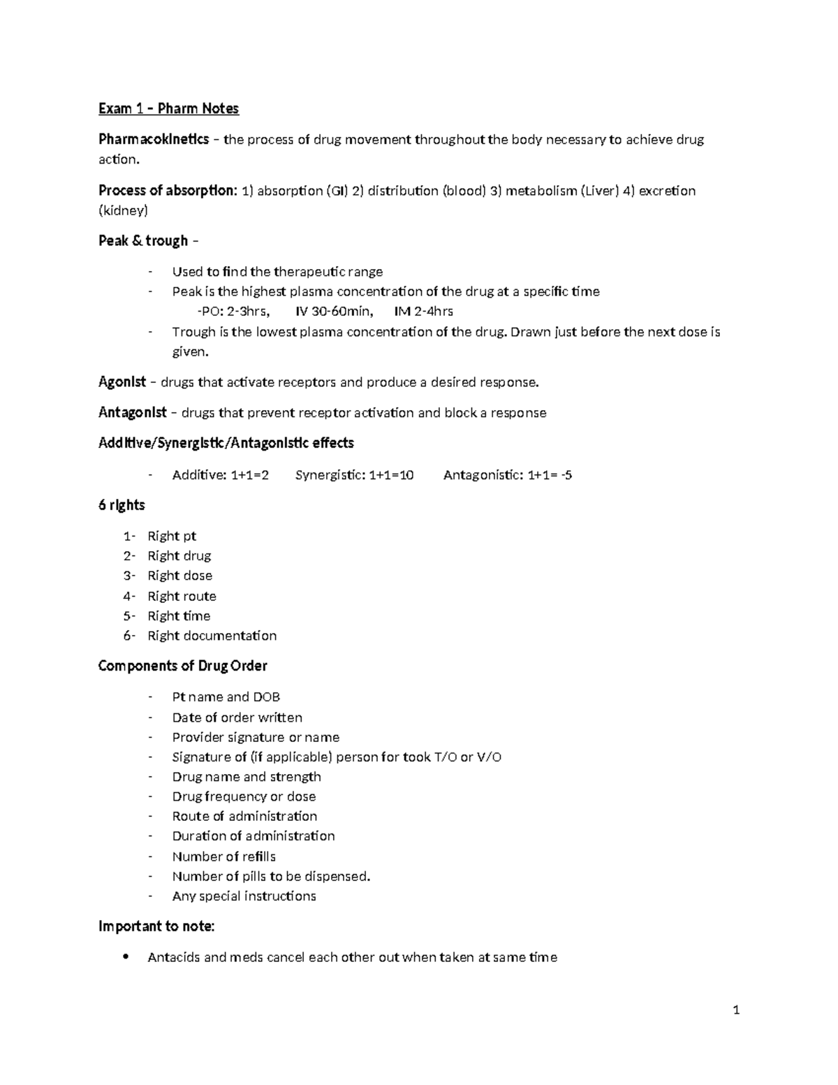 Pharma Exam 1 (002) - Key Concepts and Pharmacological Notes - Studocu