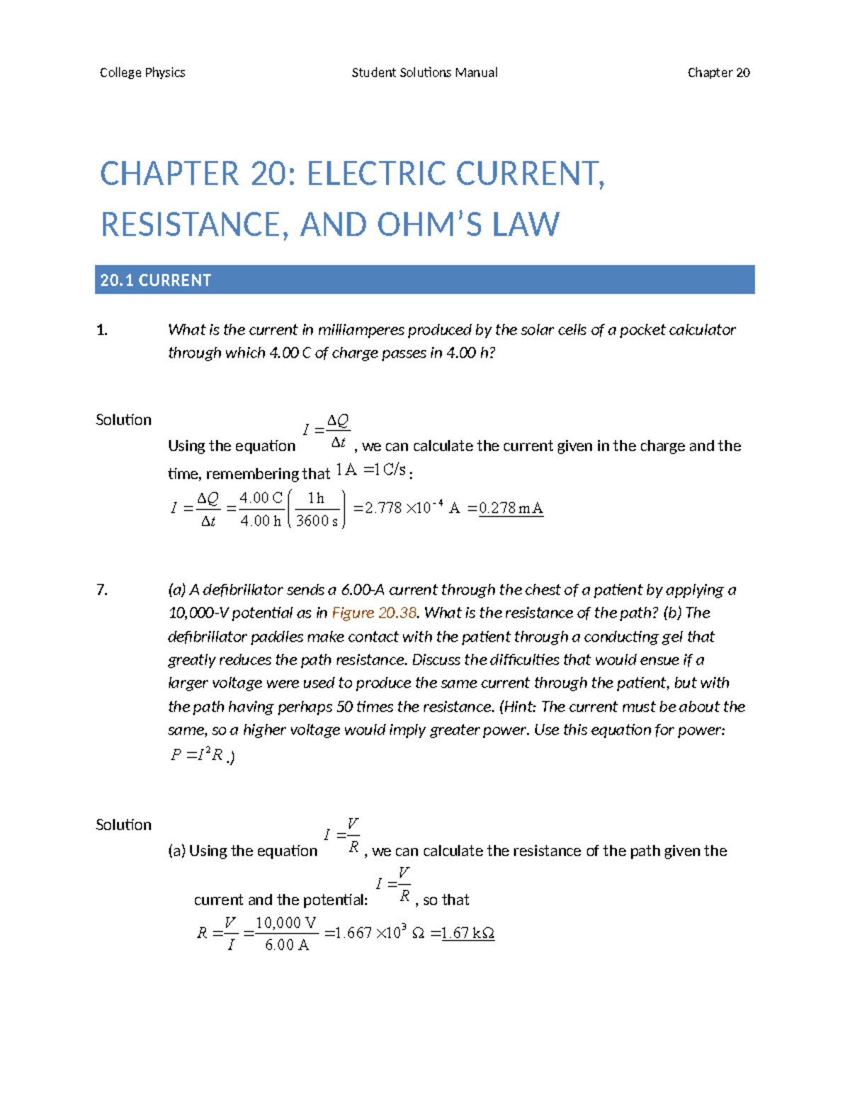 AP College Physics Student Solutions Manual: Chapter 20 - Electric ...
