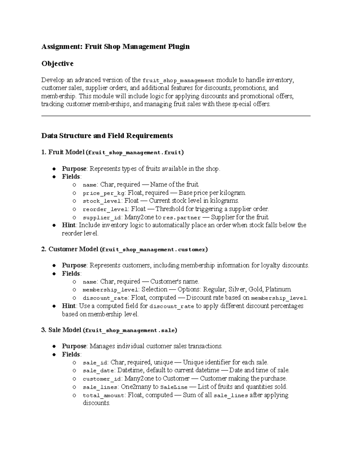 ISM 2 - Assignment: Advanced Fruit Shop Management Plugin - Studocu