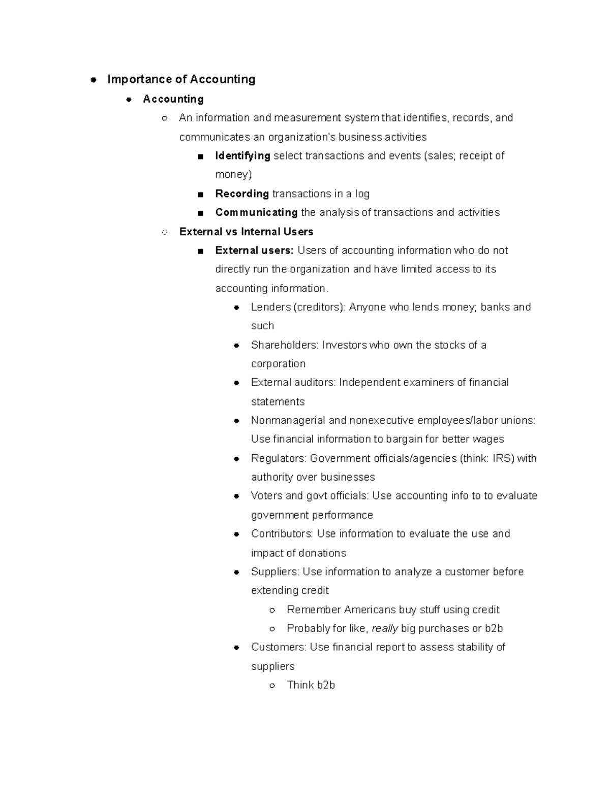 Accounting I - Reading Notes: Importance of Accounting and Its Users ...