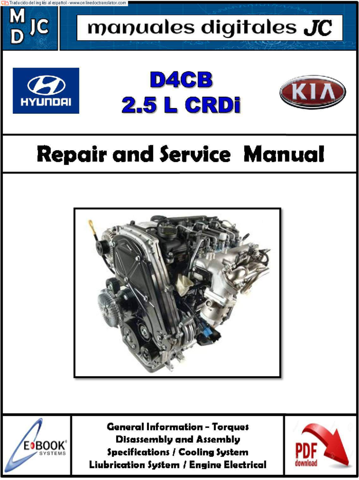 Manual D4CB 25L CRDi: Herramientas y Especificaciones Técnicas - Document Preview