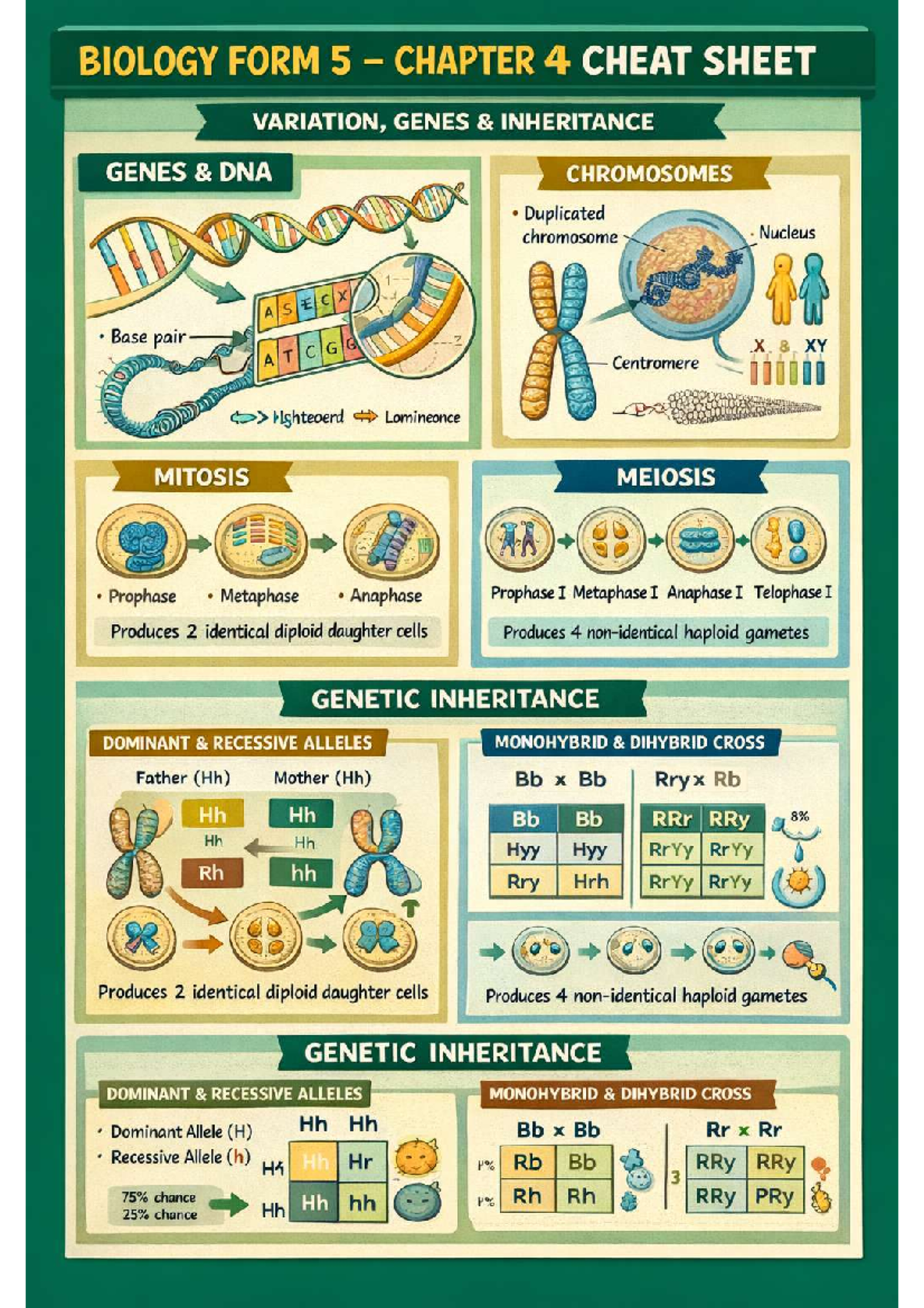 BIOLOGY FORM 5 CHAPTER 4 CHEAT SHEET: VARIATION & INHERITANCE - Studocu