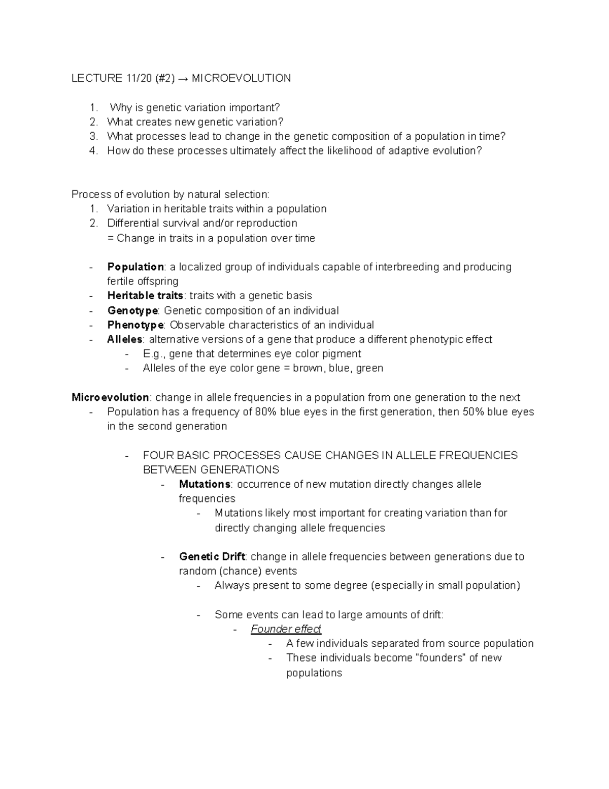 Lecture 11 20 (#2) → Microevolution - LECTURE 11/20 (#2) → ...