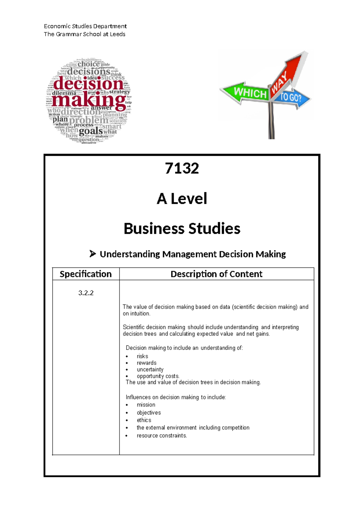 A Level Business Studies: Understanding Management Decision Making ...