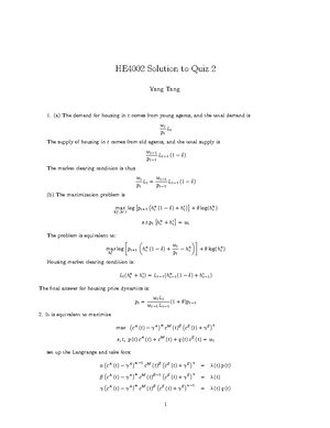 HE3002 Tutorial 7 Solution - HE3002 Solution to Tutorial 7 Question 2 ...
