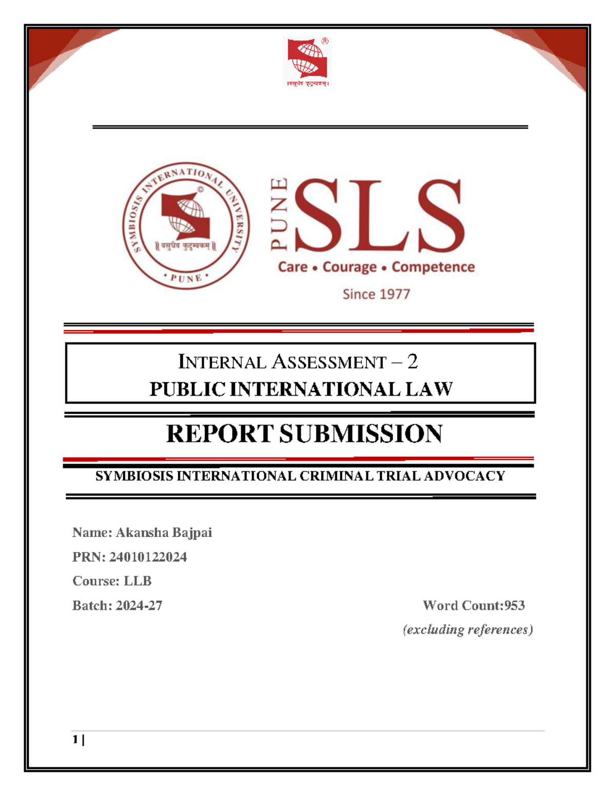 LLB Internal Assessment 2: Public International Law Report on SICTA ...