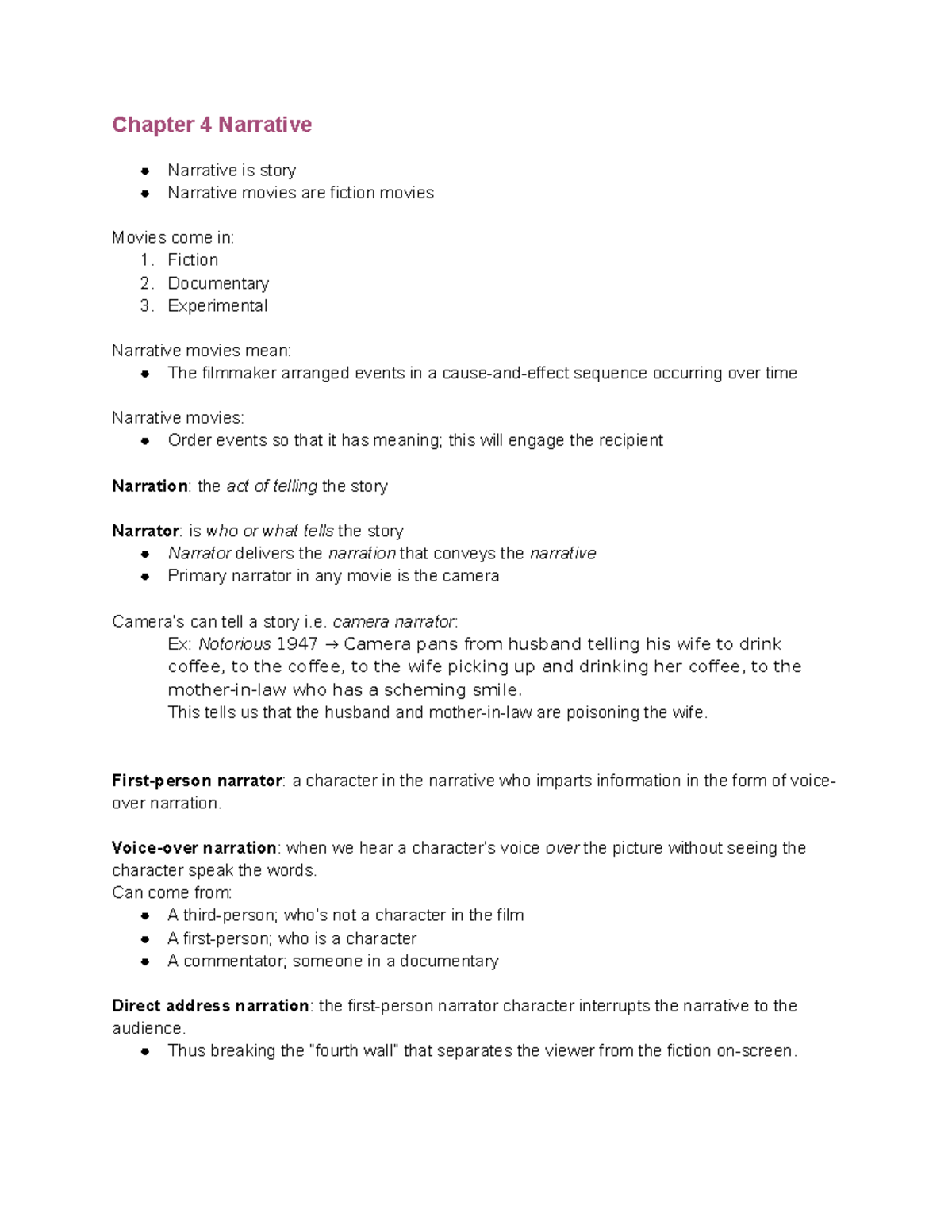 Intro to Cinema CH4: Exploring Narrative Structure in Film - Studocu