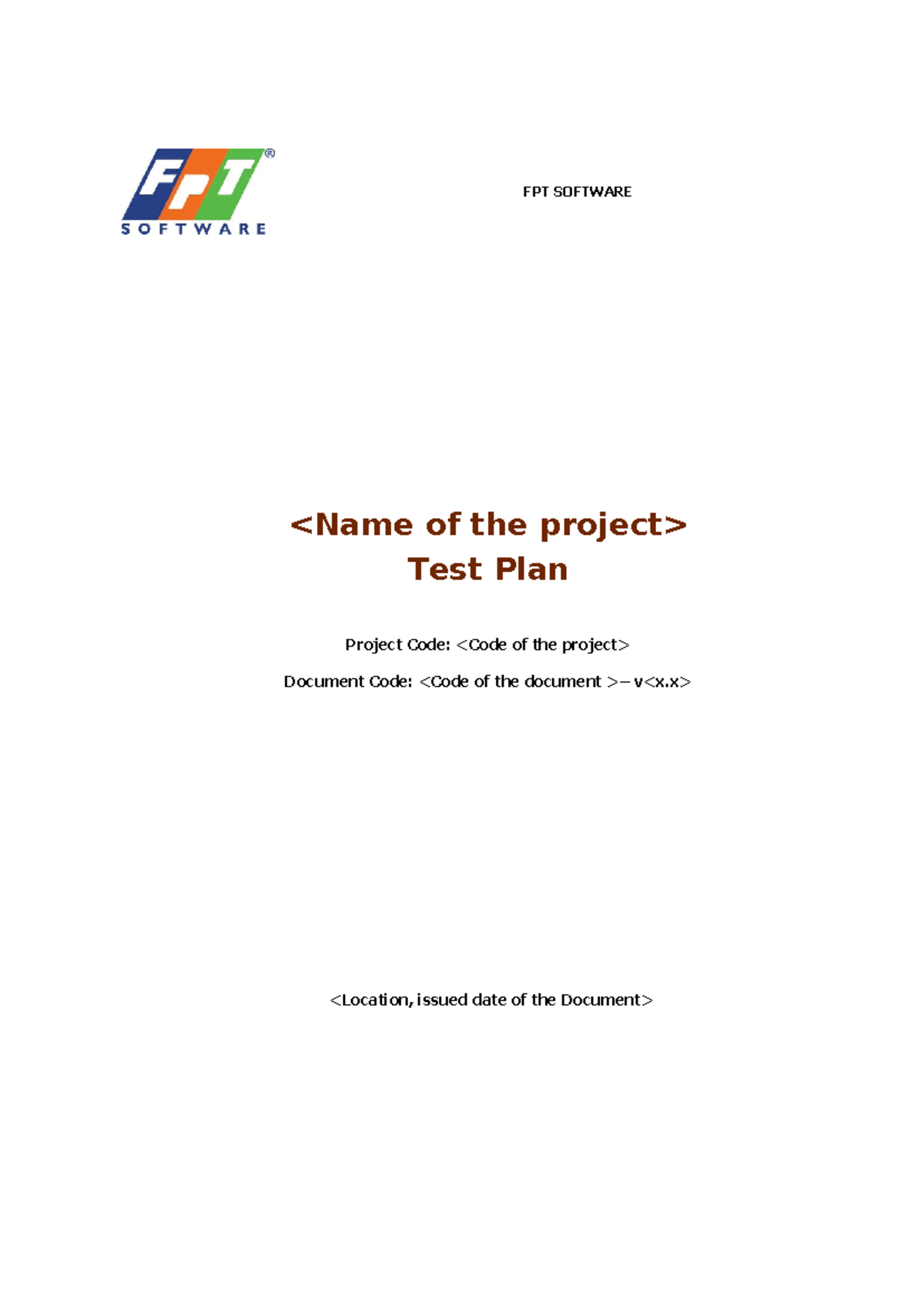 Template Test plan - none - FPT SOFTWARE Test Plan Project Code: - Studocu