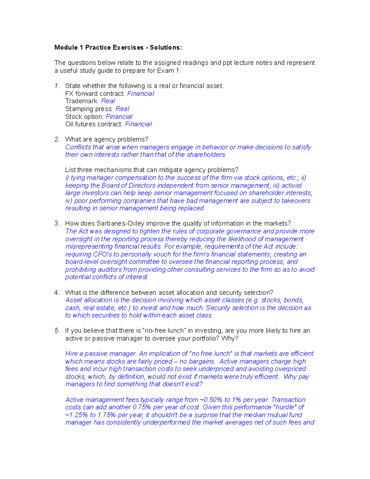 Module 1 Practice Exercises Solutions for Exam Preparation - Studocu