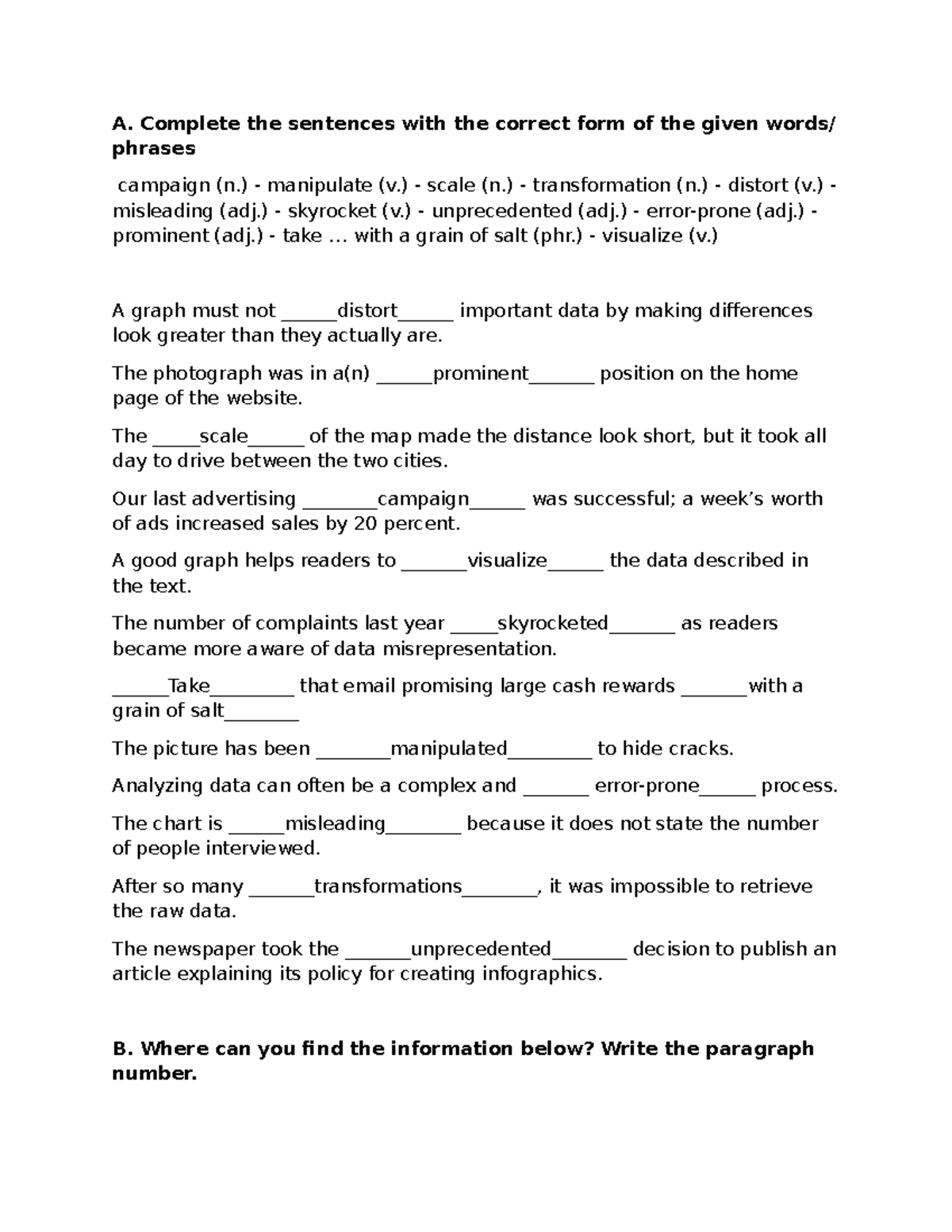 Unit 8 Reading - English course (VB2Q550) - Edit - A. Complete the ...