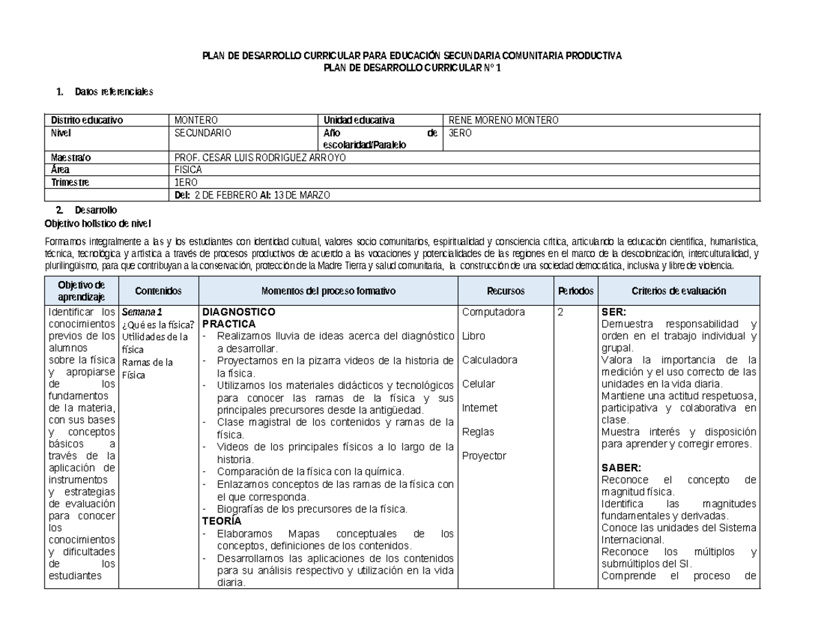 Planificación Curricular de Física para Secundaria - Plan #1 RMM 2026 ...