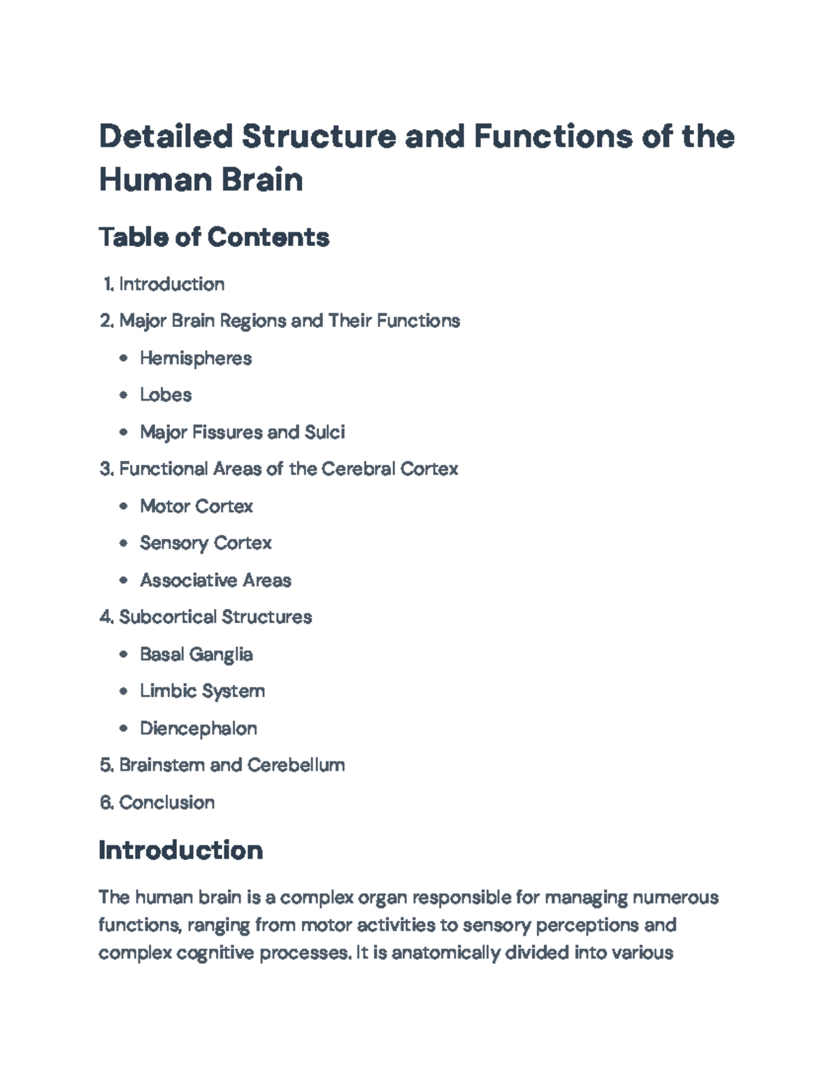 Detailed Functions and Structures of the Human Brain (PSY 101 ...