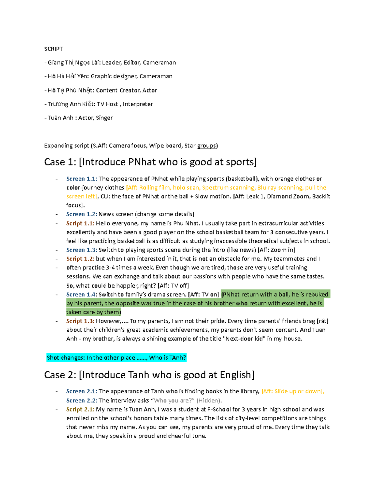 G1 Assignment 2 - Script Analysis of "Two Siblings' Talents" - Studocu