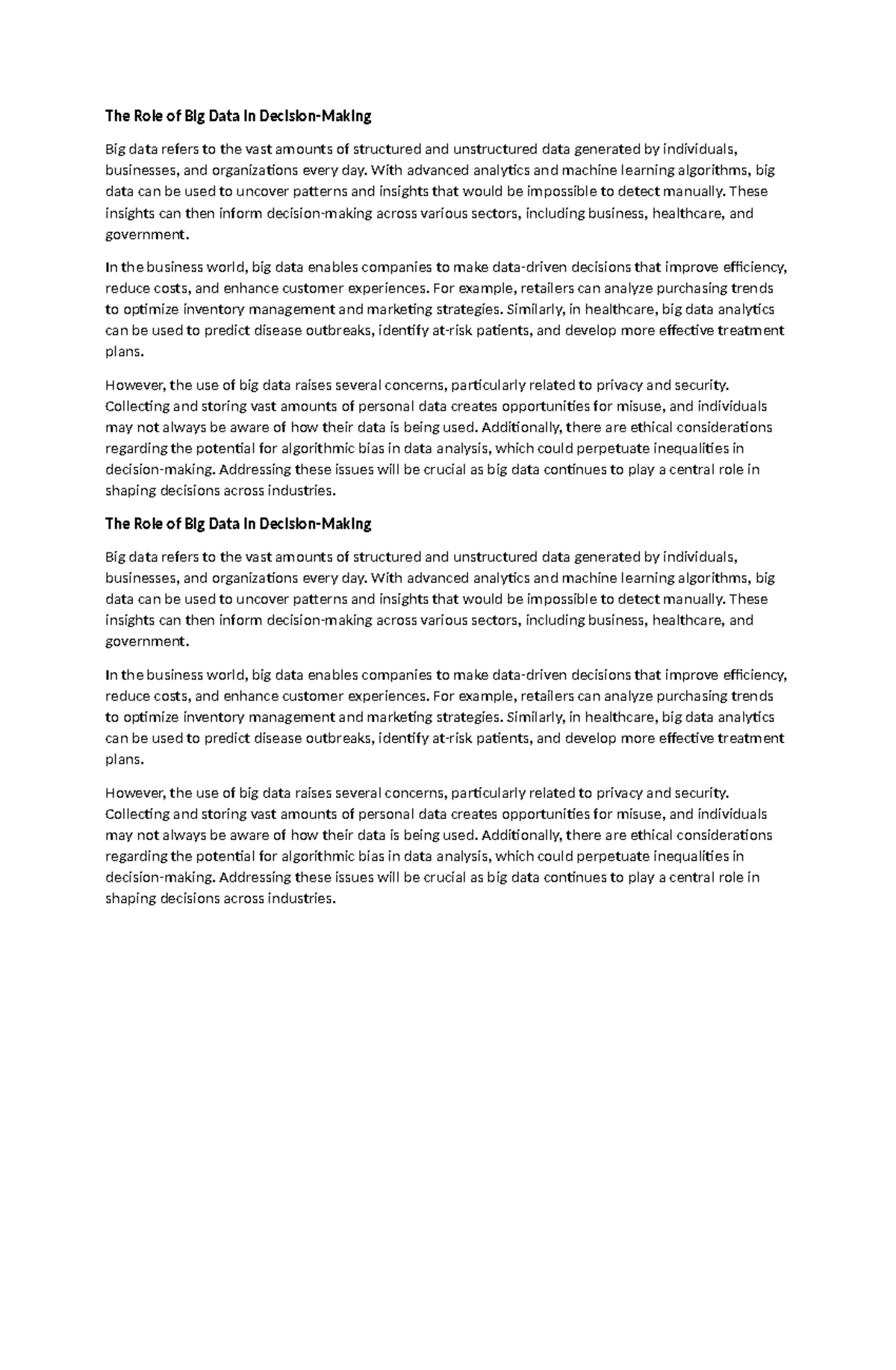 The Role of Big Data in Decision - The Role of Big Data in Decision ...