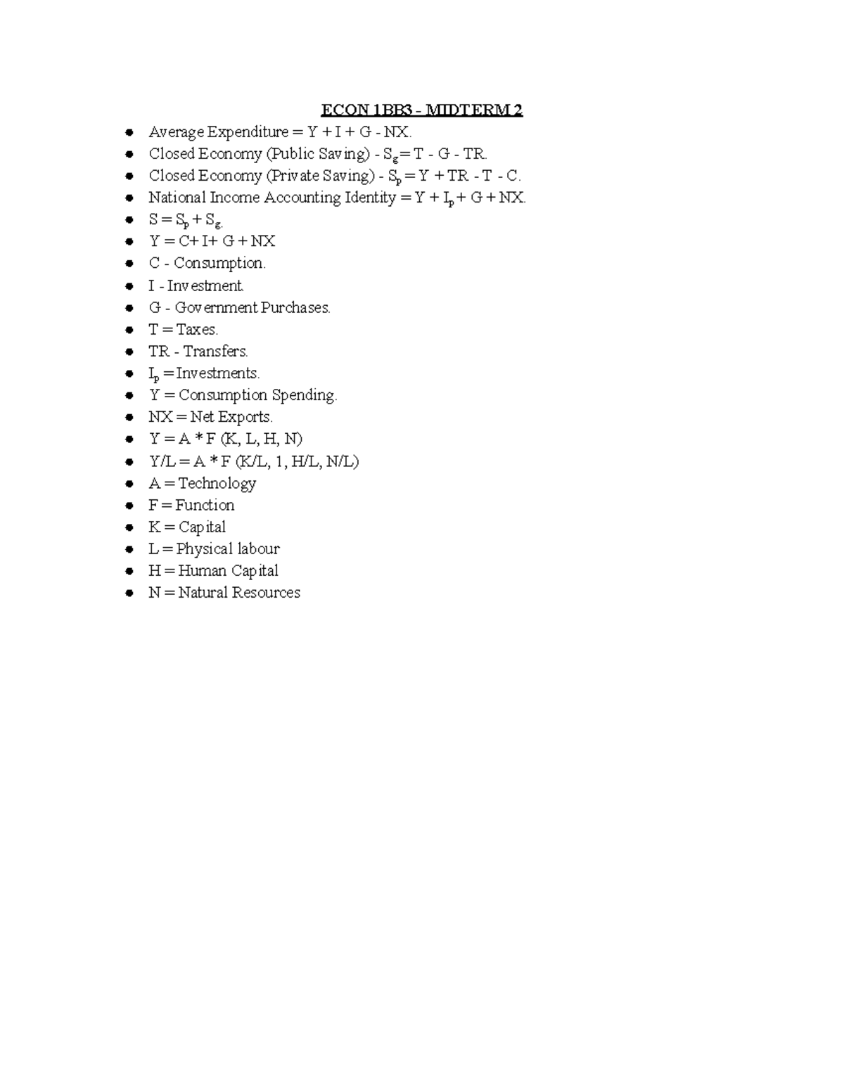 ECON 1BB3 Midterm 2: National Income & GDP Analysis - Studocu