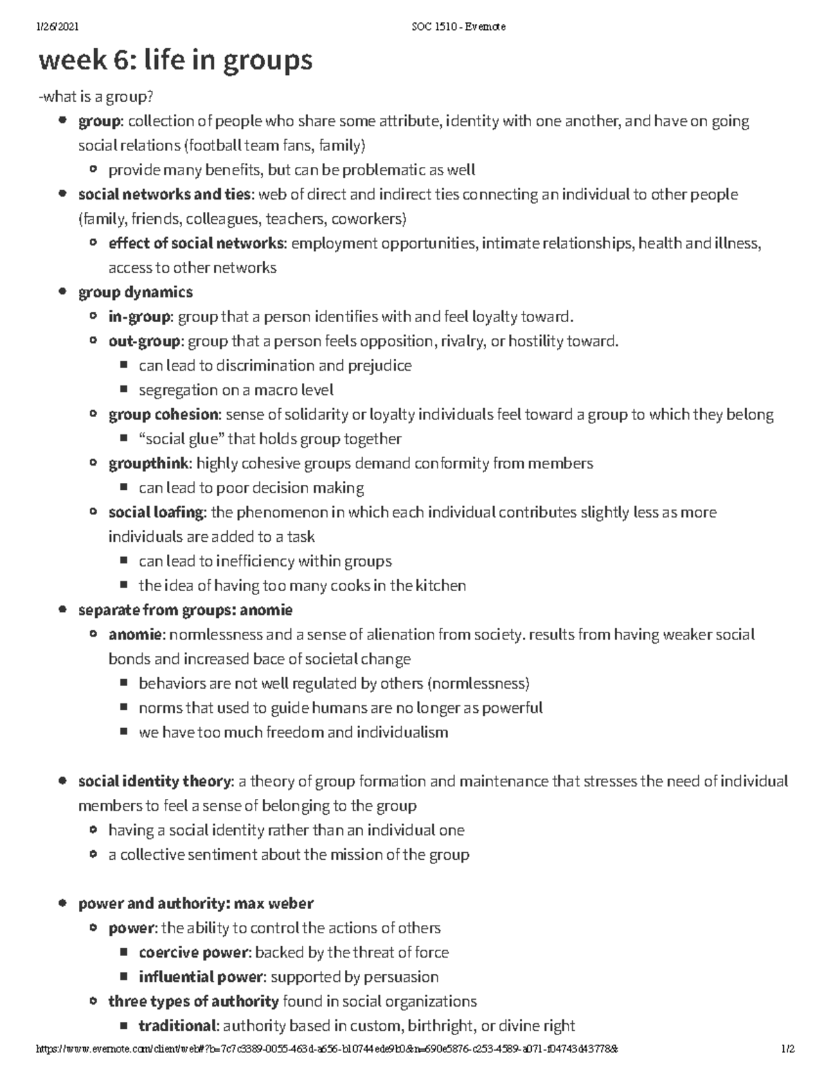 SOC 1510 - Week 6 Lecture Notes: Life in Groups & Social Dynamics - Studocu