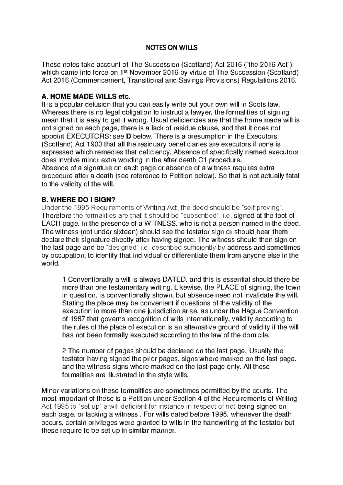 Note on Wills and the Succession (Scotland) Act 2016 - Studocu