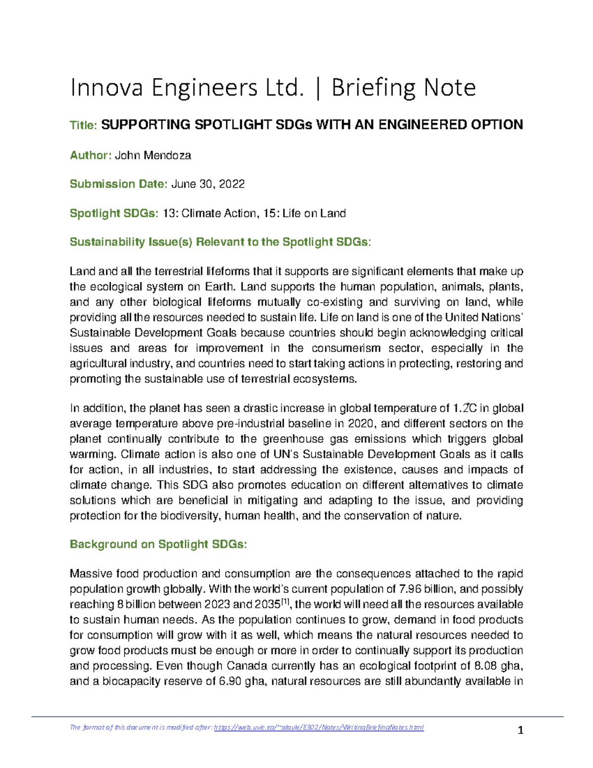 Briefing Note: Supporting Spotlight SDGs 13 & 15 with Engineering ...