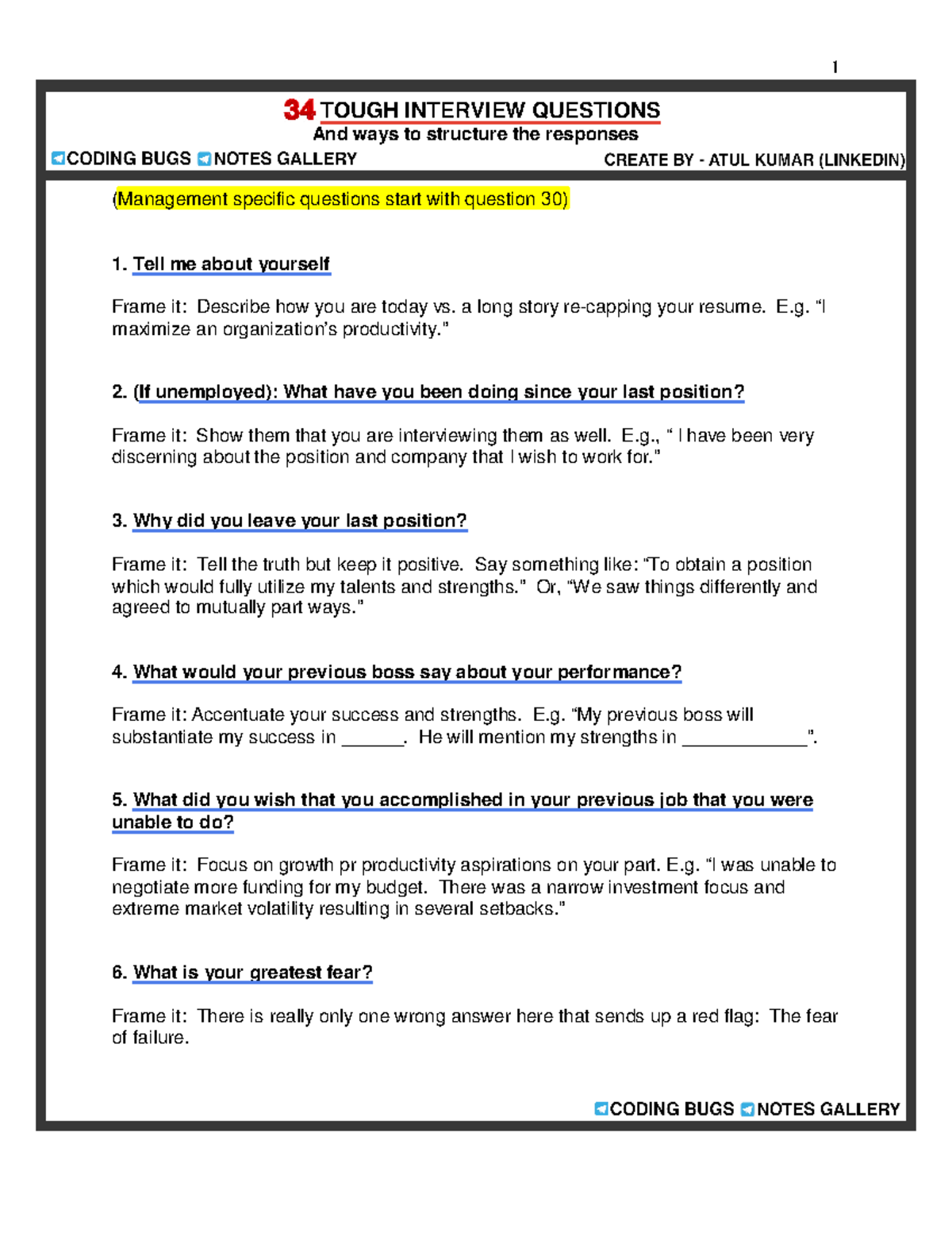 Tough Interview Questions & Response Strategies (Management Focus ...