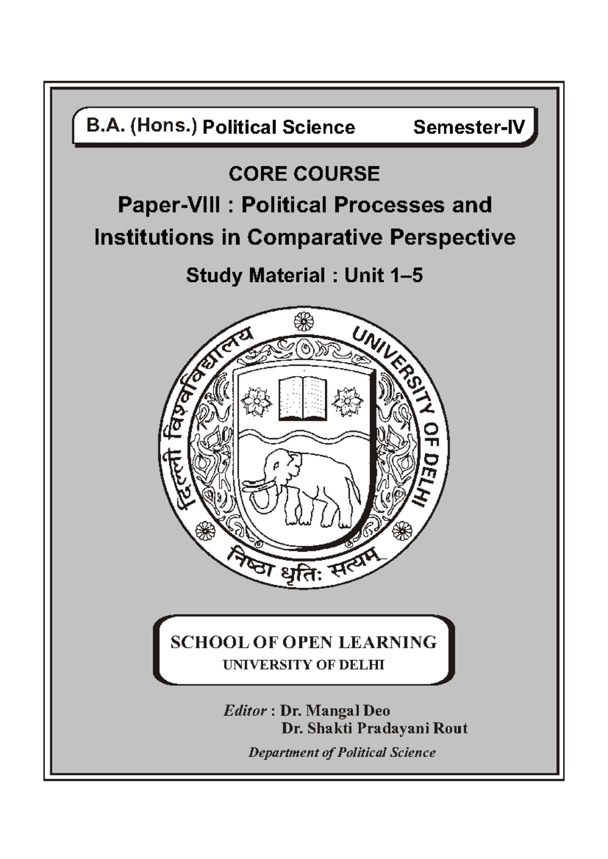 B.A. (Hons.) Political Science CORE COURSE: Comparative Political ...