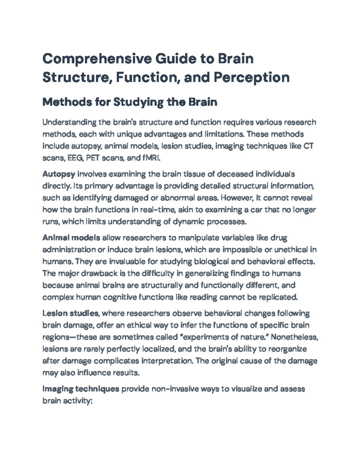 Comprehensive Overview of Brain Structure & Perception Methods - Studocu