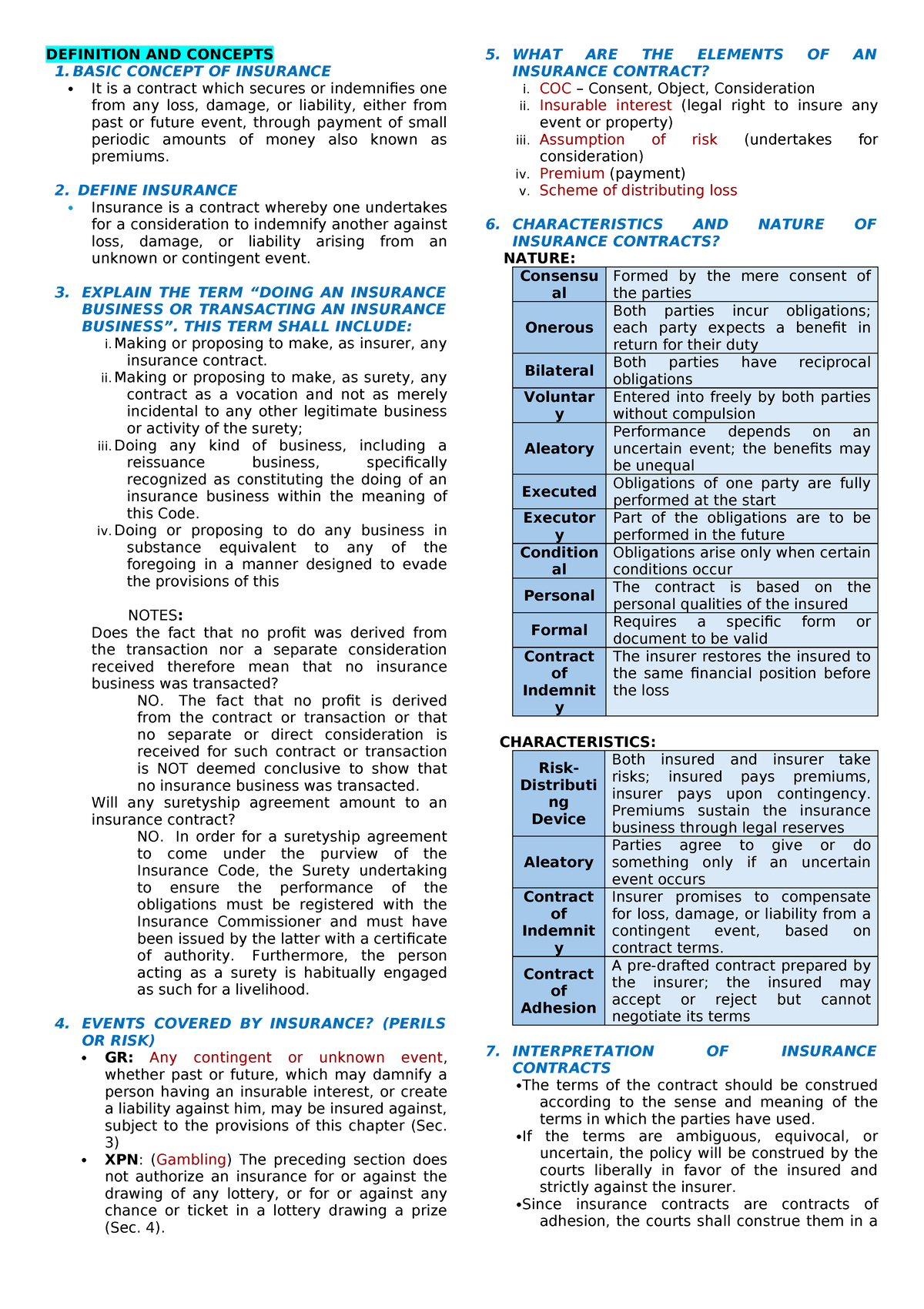Insurance Concepts and Definitions: A Comprehensive Overview - Studocu