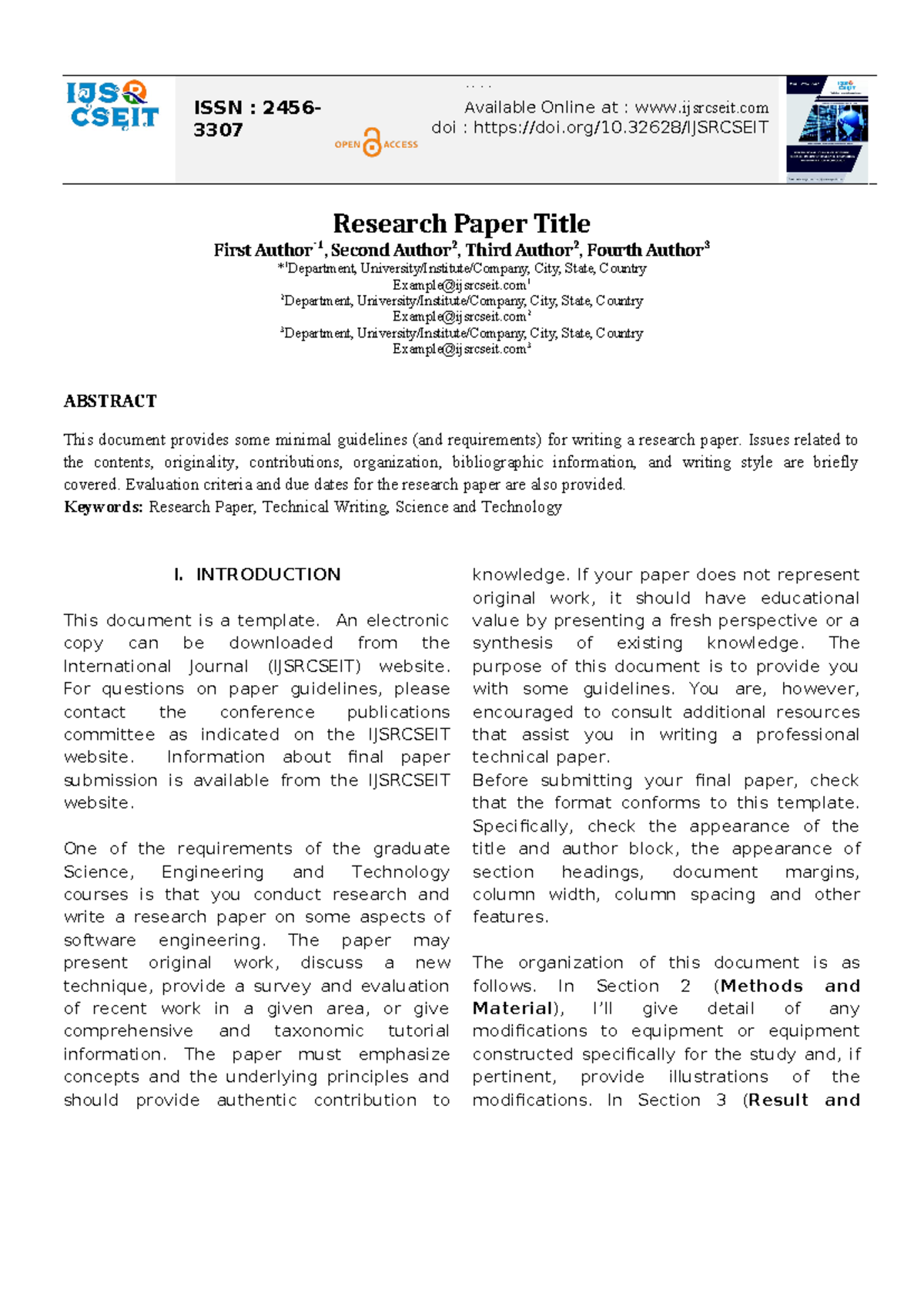 IJSRCSEIT Research Paper Template and Guidelines - Studocu