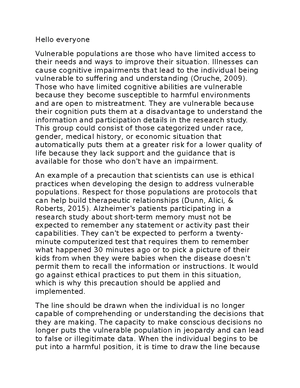 Module 7 Discussion - A major vulnerable population in cognitive ...