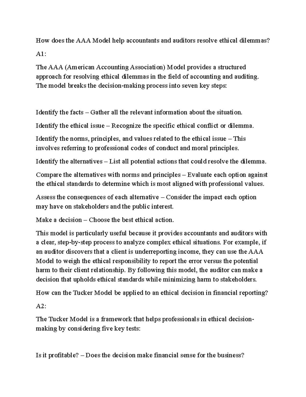 Ethical Decision-Making in Accounting: AAA & Tucker Models Explained ...