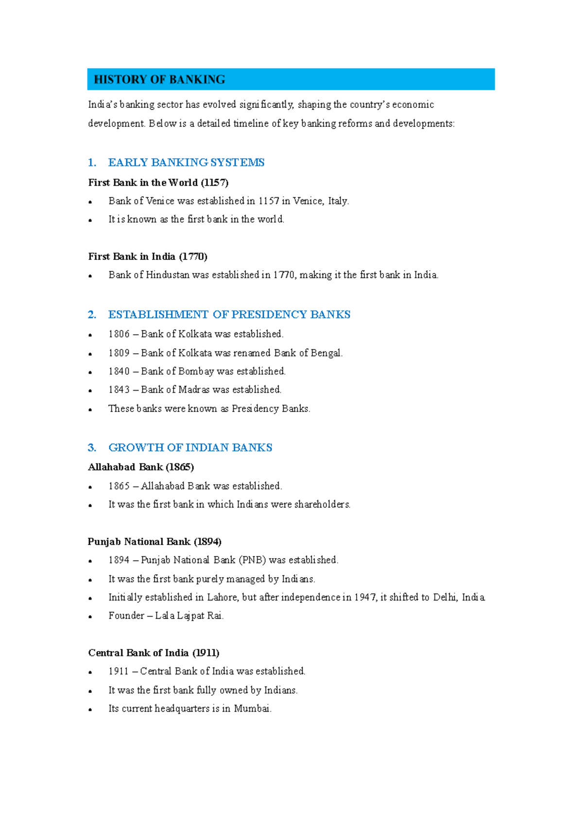 Banking Sector Evolution: Key Reforms and Developments SSS - PFA - Studocu