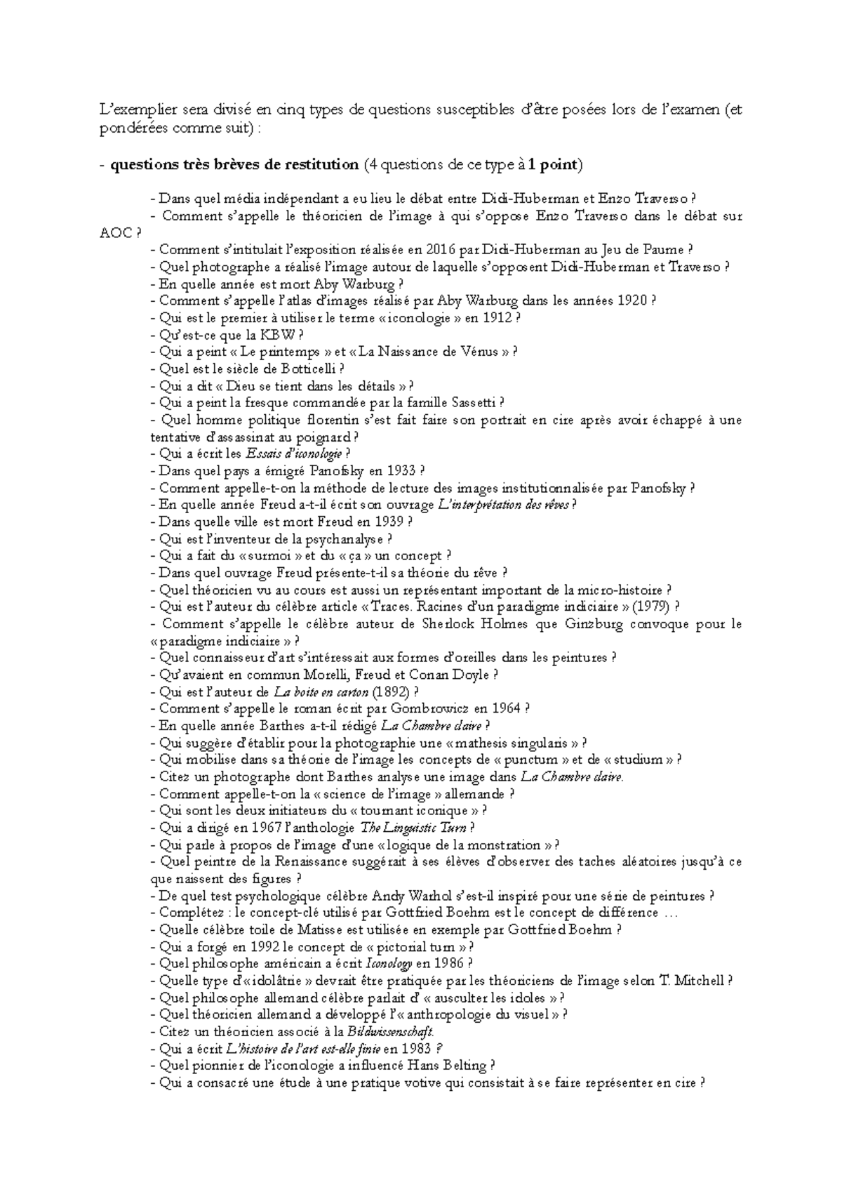 Exemplier Questions d'Examen - Cours sur l'Iconologie et la ...