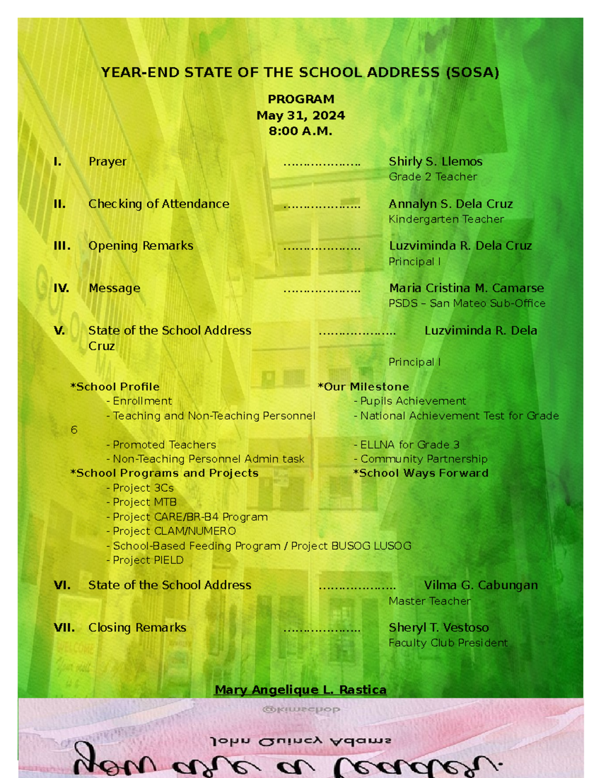 Program for Year End SOSA 2023 2024 - YEAR-END STATE OF THE SCHOOL ...