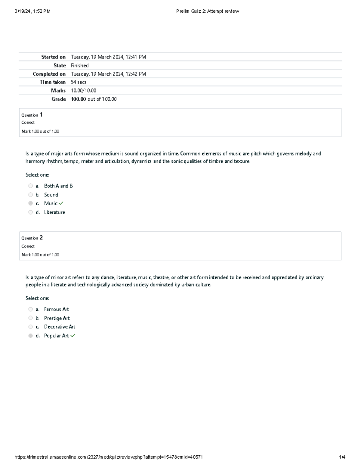 Prelim Quiz 2 Attempt review - Started on Tuesday, 19 March 2024, 12:41 ...
