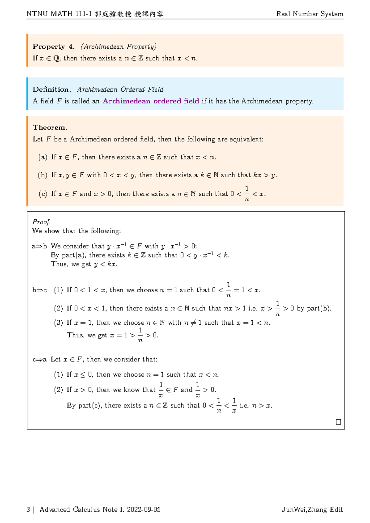 Advanced Calculus NTNU MATH 111-1 Lecture Notes on Real Numbers - Studocu