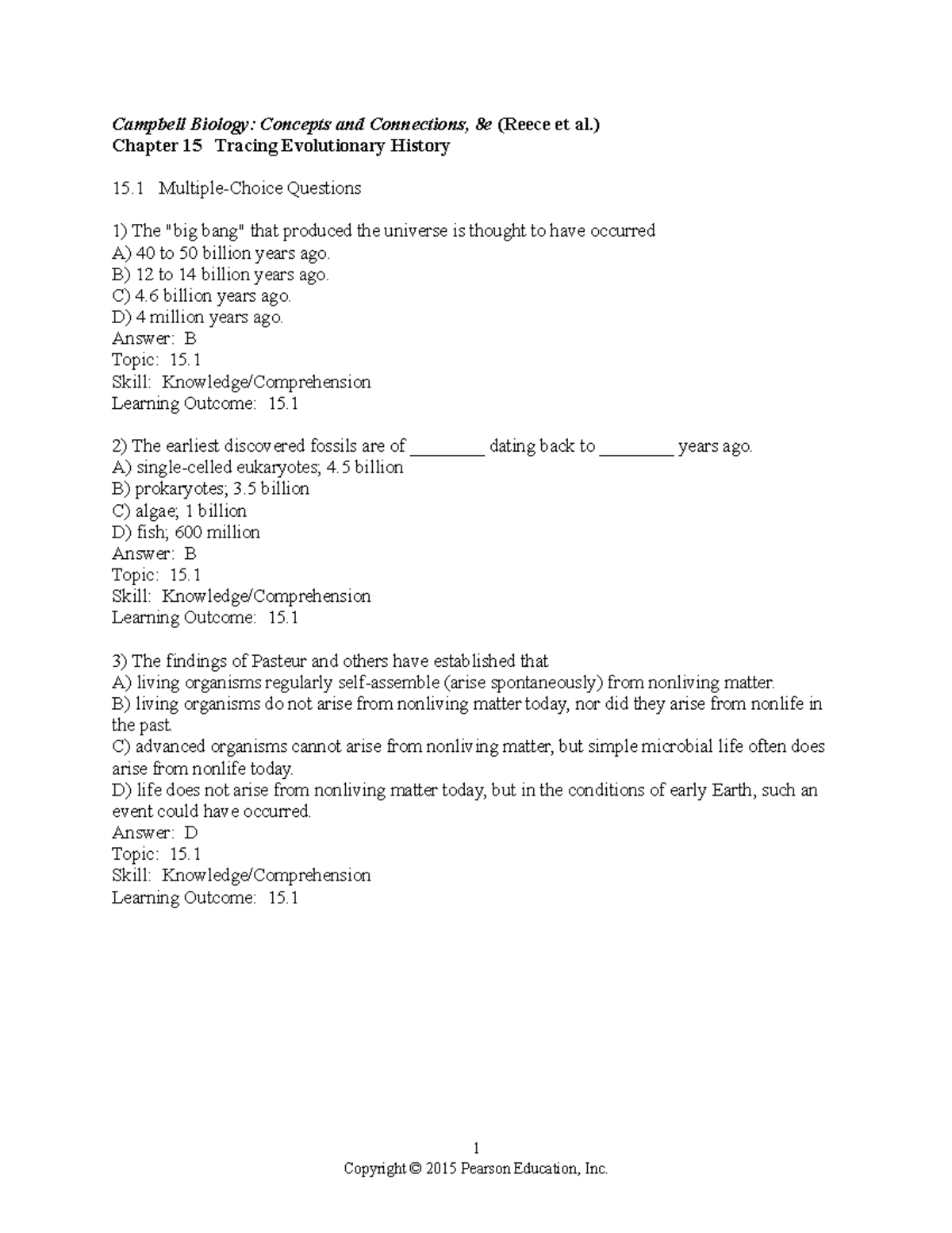 Chapter 15 Evolutionary History Practice Quiz (Bio 8e) - Studocu