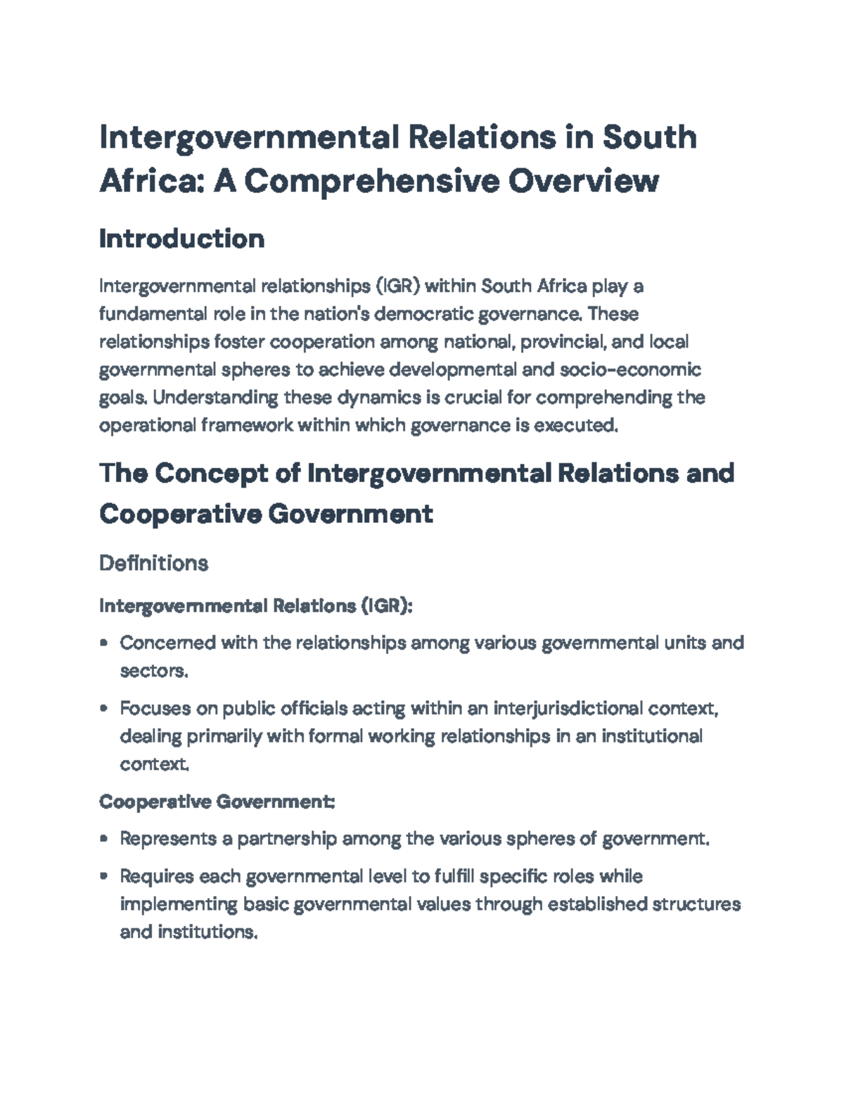 Intergovernmental Relations in South Africa: Structure and Principles ...