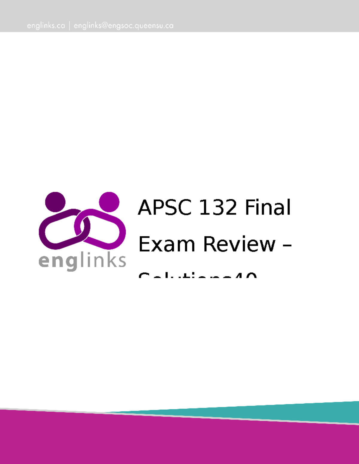 132 Final Workbook Solutions 2 - APSC 132 Final Exam Review – Solutions ...