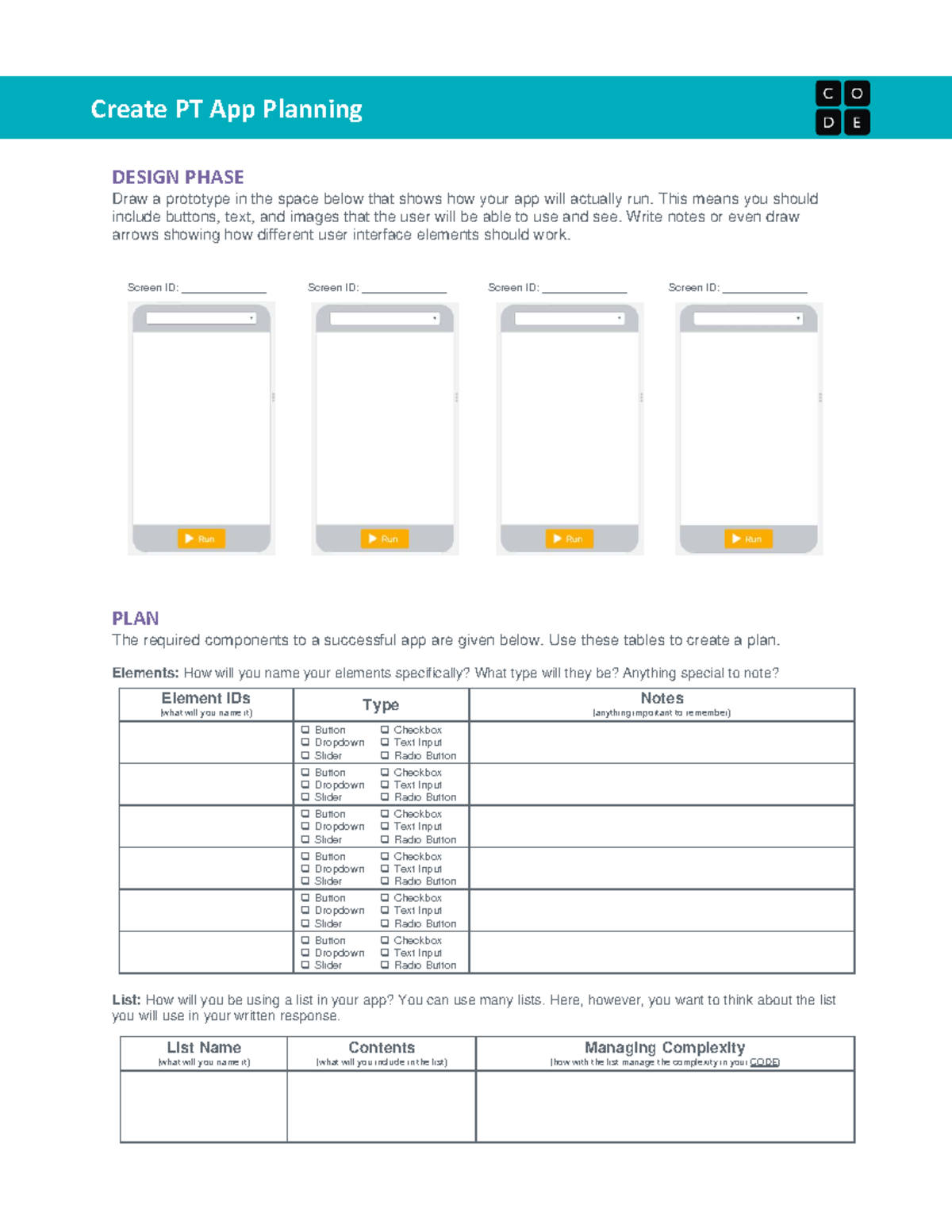 App Planning: Design Phase Prototype & Component Overview - Studocu