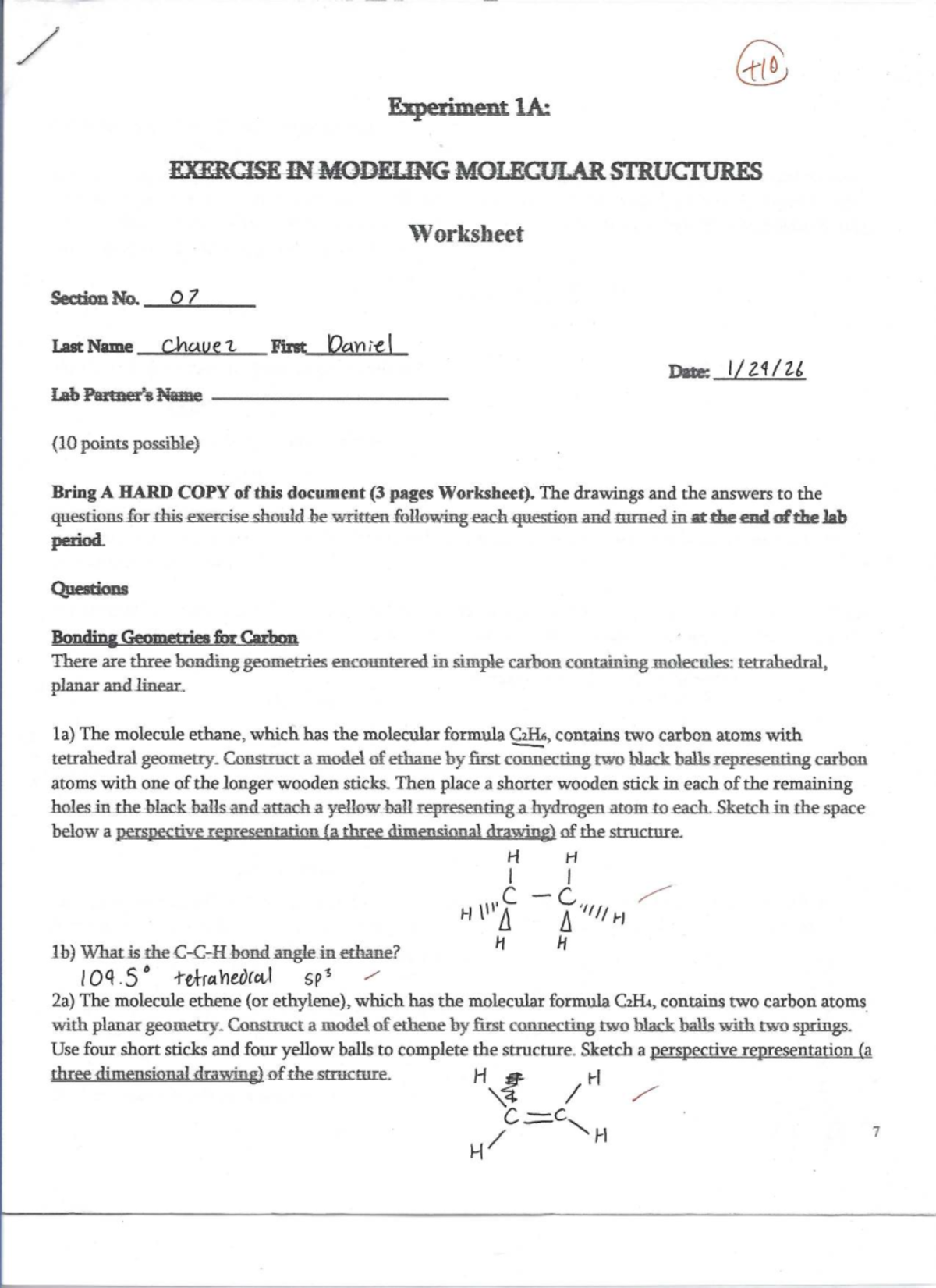 Experiment 1A: Modeling Molecular Structures Lab Worksheet - Studocu