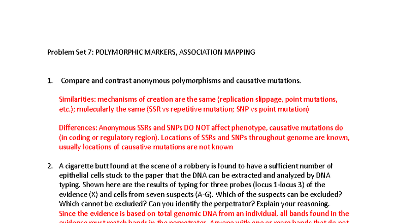 Problem Set 7 Key: Polymorphic Markers & Association Mapping F25 - Studocu